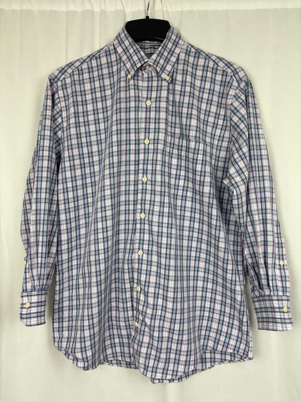 Peter Millar Dress Shirt Mens Purple Blue Plaid 100% Cotton L